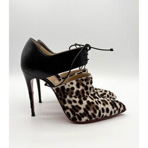 Christian Louboutin Leopard Print Calf Hair Corsita Booties 100mm Sz EU 36.5